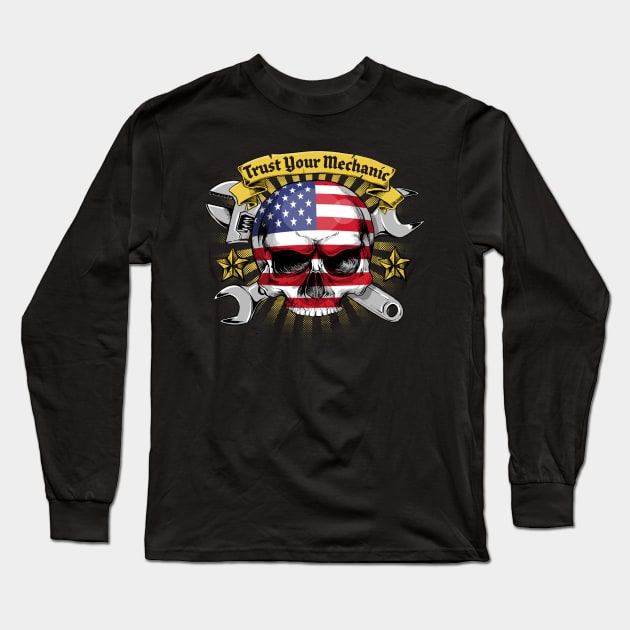 Trust your Mechanic USA Mechanic Logo Long Sleeve T-Shirt by Black Tee Inc